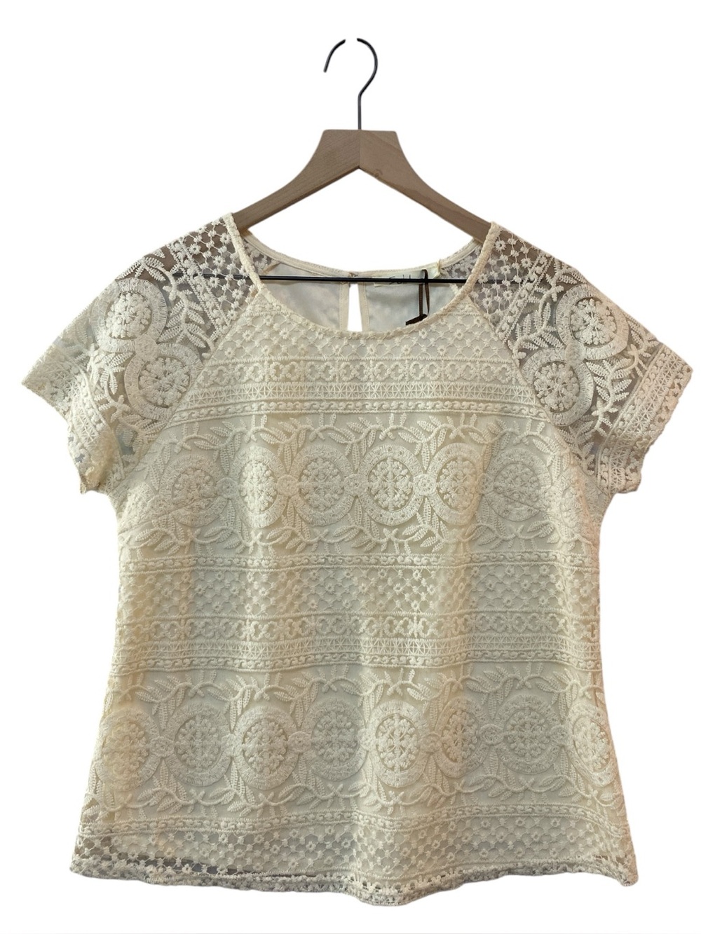 Solitaire Cream Lace Crochet Top Size L NWT Lined Feminine Cottagecore